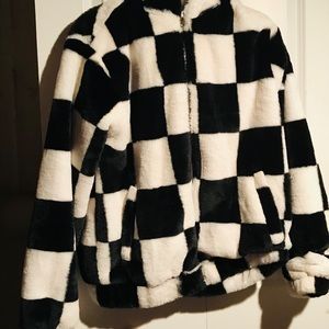 Checkered faux fur jacket Size M